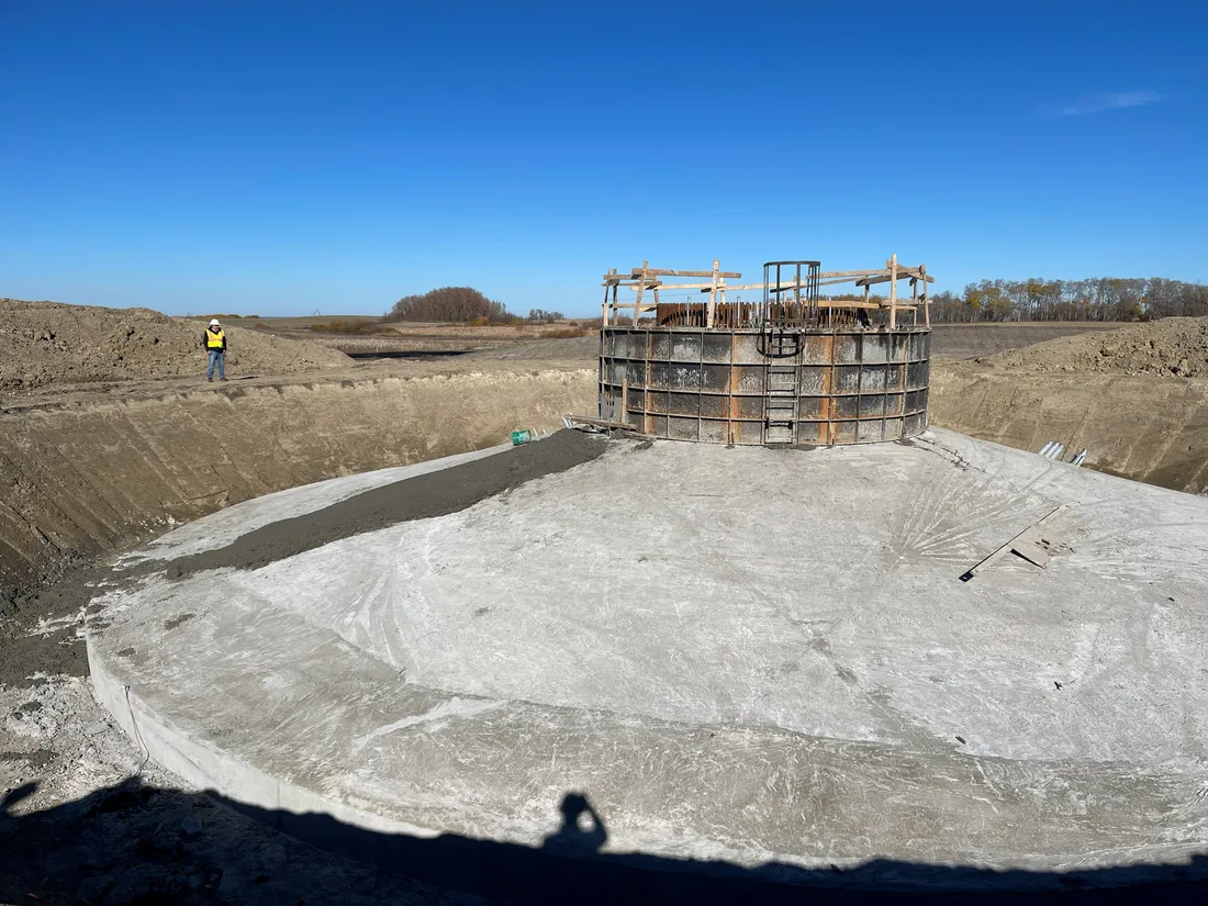 Foundation pour at a utility-scale construction site.