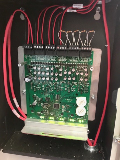 Battery management system control board with field wiring.